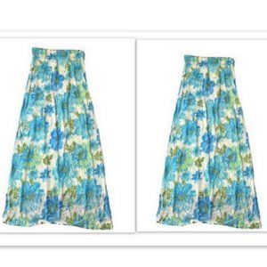 2 Vintage Blue Green Floral Curtains Pinch Pleat
